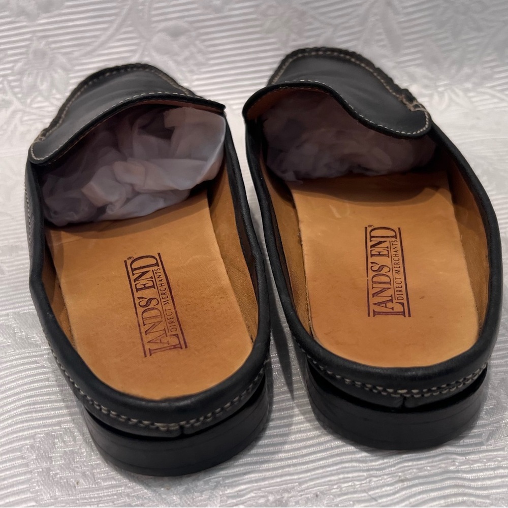 Lands End Shoes Mules Sz 6 Slip On Comfort Flats Black Leather - Picture 4 of 6